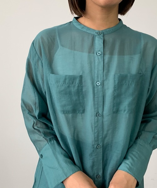 Shelly island（シェリーアイランド）の「バンドカラーシアーシャツワンピース（シャツワンピース・レディース・ブラック/オレンジ/グリーン・M）」の12枚目の写真