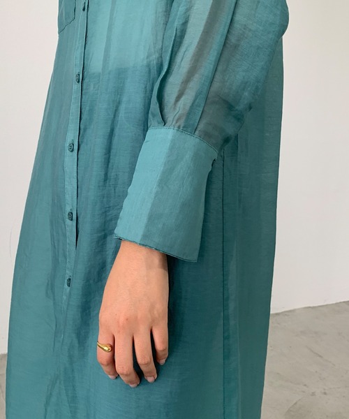 Shelly island（シェリーアイランド）の「バンドカラーシアーシャツワンピース（シャツワンピース・レディース・ブラック/オレンジ/グリーン・M）」の13枚目の写真