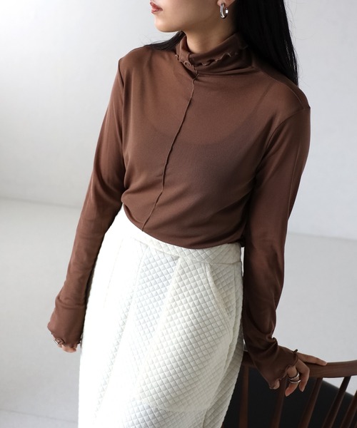 amini（アミニ）の「ハイネックシアーインナートップス（Tシャツ/カットソー・レディース・キナリ/ブラック/ホワイト/ブラウン/マスタード/オレンジ・MEDIUM）」の4枚目の写真