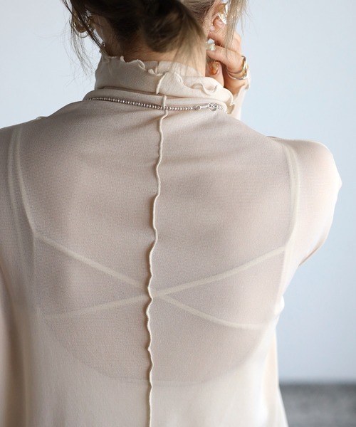 amini（アミニ）の「ハイネックシアーインナートップス（Tシャツ/カットソー・レディース・キナリ/ブラック/ホワイト/ブラウン/マスタード/オレンジ・MEDIUM）」の12枚目の写真