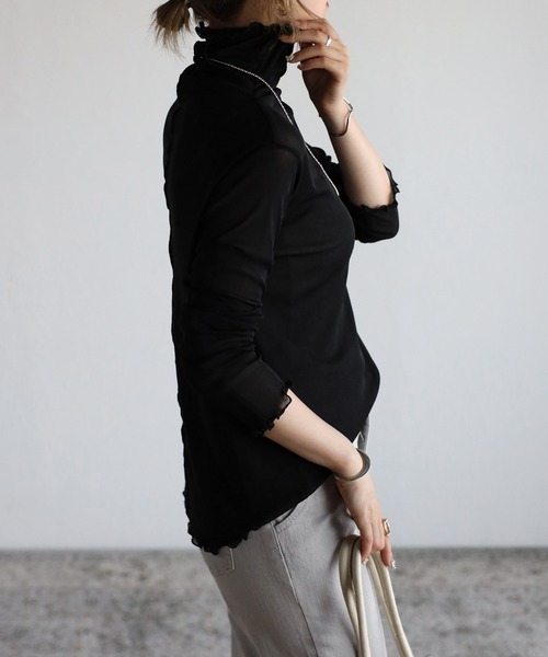 amini（アミニ）の「ハイネックシアーインナートップス（Tシャツ/カットソー・レディース・キナリ/ブラック/ホワイト/ブラウン/マスタード/オレンジ・MEDIUM）」の19枚目の写真