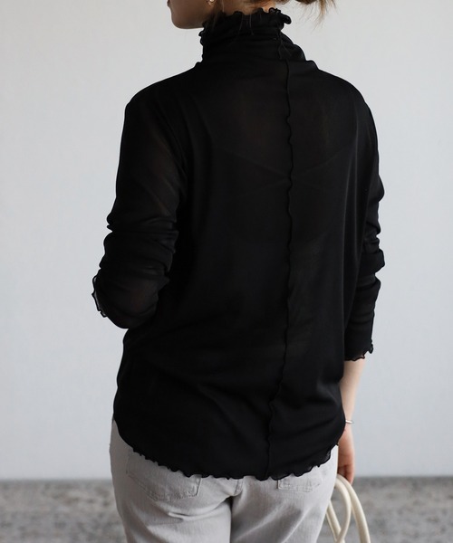 amini（アミニ）の「ハイネックシアーインナートップス（Tシャツ/カットソー・レディース・キナリ/ブラック/ホワイト/ブラウン/マスタード/オレンジ・MEDIUM）」の20枚目の写真