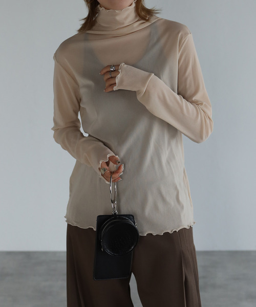 amini（アミニ）の「ハイネックシアーインナートップス（Tシャツ/カットソー・レディース・キナリ/ブラック/ホワイト/ブラウン/マスタード/オレンジ・MEDIUM）」の16枚目の写真