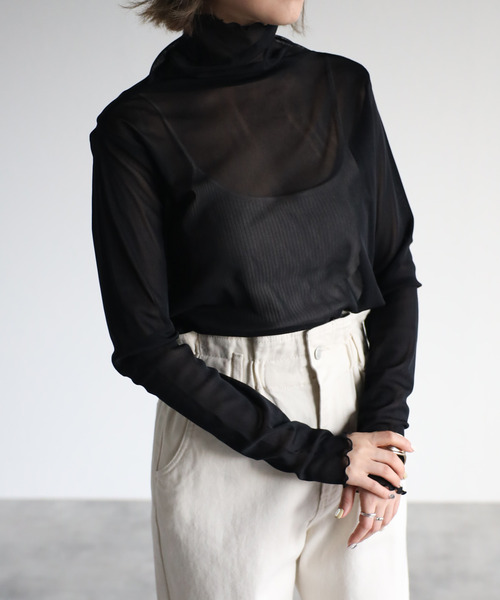 amini（アミニ）の「ハイネックシアーインナートップス（Tシャツ/カットソー・レディース・キナリ/ブラック/ホワイト/ブラウン/マスタード/オレンジ・MEDIUM）」の22枚目の写真