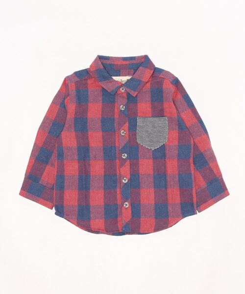 Love&Peace&Money（ラブアンドピースアンドマネー）の「蝶タイチェックシャツ（シャツ/ブラウス・キッズ・レッド/マスタード・110cm/100cm/120cm/130cm/90cm）」の4枚目の写真