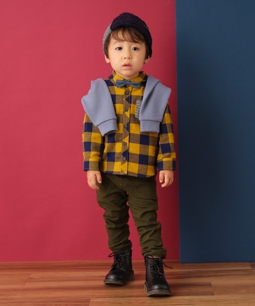Love&Peace&Money（ラブアンドピースアンドマネー）の「蝶タイチェックシャツ（シャツ/ブラウス・キッズ・レッド/マスタード・110cm/100cm/120cm/130cm/90cm）」の5枚目の写真
