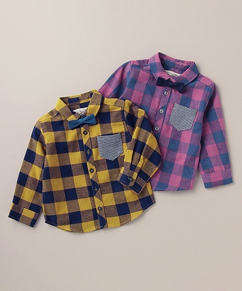 Love&Peace&Money（ラブアンドピースアンドマネー）の「蝶タイチェックシャツ（シャツ/ブラウス・キッズ・レッド/マスタード・110cm/100cm/120cm/130cm/90cm）」の16枚目の写真