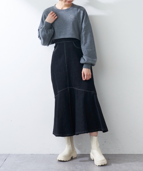 OLIVE des OLIVE(オリーブデオリーブ)の「クロップド丈トップス(Tシャツ/カットソー・レディース・チャコールグレー/オフホワイト/ミント・FREE)」の12枚目の写真