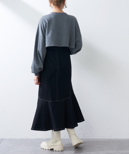 OLIVE des OLIVE(オリーブデオリーブ)の「クロップド丈トップス(Tシャツ/カットソー・レディース・チャコールグレー/オフホワイト/ミント・FREE)」の14枚目の写真