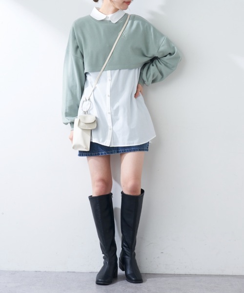 OLIVE des OLIVE(オリーブデオリーブ)の「クロップド丈トップス(Tシャツ/カットソー・レディース・チャコールグレー/オフホワイト/ミント・FREE)」の18枚目の写真