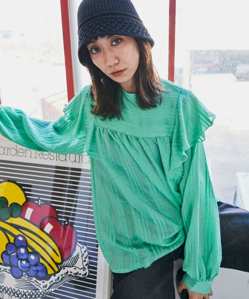 Auntie Rosa Holiday(アンティローザホリデー)の「ドビーストライプフリルブラウス(シャツ/ブラウス・レディース・グリーン/オフホワイト・FREE)」の19枚目の写真