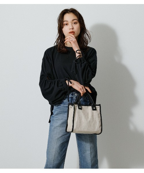 AZUL by moussy（アズールバイマウジー）の「LINEN LIKE MINI TOTE BAG/リネンライクミニトートバッグ（トートバッグ・レディース・マルチ/イエロー系その他/ブラック系その他・FREE）」の22枚目の写真