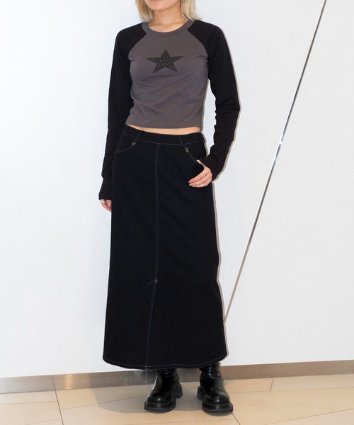 bonjour records（ボンジュールレコーズ）の「【MOSAIC SOCIETYモザイクソサエティ】Black crystal star tee 「Black crystal star」ラグランロングスリーブTシャツ（Tシャツ/カットソー・レディース・ホワイト/ブラック・FREE）」の8枚目の写真