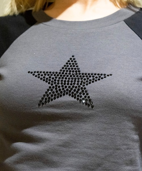 bonjour records（ボンジュールレコーズ）の「【MOSAIC SOCIETYモザイクソサエティ】Black crystal star tee 「Black crystal star」ラグランロングスリーブTシャツ（Tシャツ/カットソー・レディース・ホワイト/ブラック・FREE）」の12枚目の写真