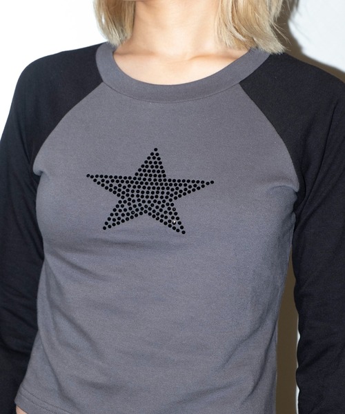 bonjour records（ボンジュールレコーズ）の「【MOSAIC SOCIETYモザイクソサエティ】Black crystal star tee 「Black crystal star」ラグランロングスリーブTシャツ（Tシャツ/カットソー・レディース・ホワイト/ブラック・FREE）」の13枚目の写真