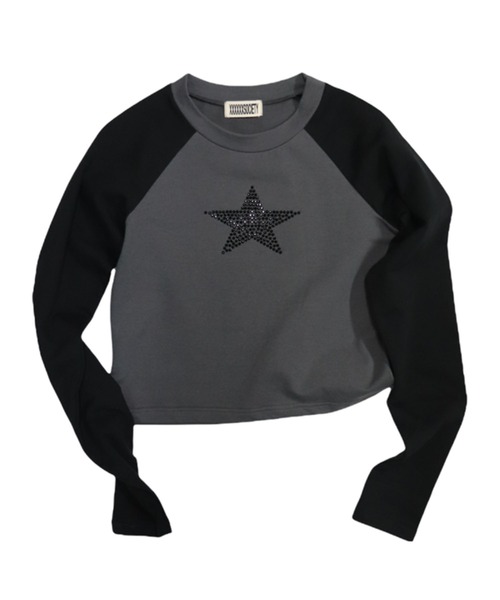 bonjour records（ボンジュールレコーズ）の「【MOSAIC SOCIETYモザイクソサエティ】Black crystal star tee 「Black crystal star」ラグランロングスリーブTシャツ（Tシャツ/カットソー・レディース・ホワイト/ブラック・FREE）」の5枚目の写真