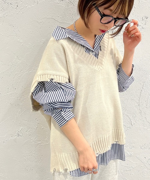 apres jour mignon(アプレジュールミニョン)の「ダメージニットベスト【ZOZOTOWN限定アイテム】(ベスト・レディース・ブラック/オレンジ/グリーン/アイボリー・X-LARGE/フリー)」の2枚目の写真
