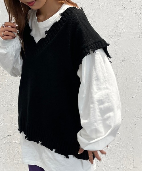 apres jour mignon(アプレジュールミニョン)の「ダメージニットベスト【ZOZOTOWN限定アイテム】(ベスト・レディース・ブラック/オレンジ/グリーン/アイボリー・X-LARGE/フリー)」の14枚目の写真