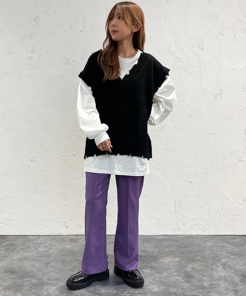 apres jour mignon(アプレジュールミニョン)の「ダメージニットベスト【ZOZOTOWN限定アイテム】(ベスト・レディース・ブラック/オレンジ/グリーン/アイボリー・X-LARGE/フリー)」の17枚目の写真