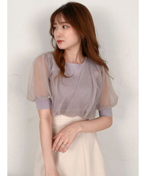 dazzlin(ダズリン)の「チュールスリーブシアーニットトップス(ニット/セーター・レディース・オフホワイト/アイボリー/ラベンダー/ベージュ/グリーン/ブルー・FREE)」の6枚目の写真