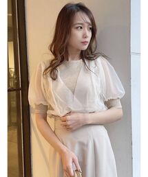 チュールスリーブシアーニットトップス