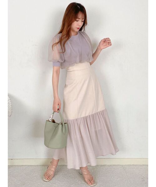 dazzlin(ダズリン)の「チュールスリーブシアーニットトップス(ニット/セーター・レディース・オフホワイト/アイボリー/ラベンダー/ベージュ/グリーン/ブルー・FREE)」の12枚目の写真