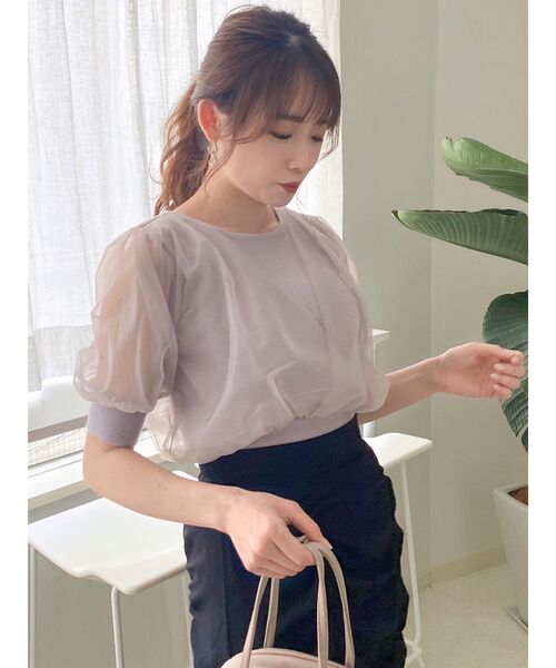 dazzlin(ダズリン)の「チュールスリーブシアーニットトップス(ニット/セーター・レディース・オフホワイト/アイボリー/ラベンダー/ベージュ/グリーン/ブルー・FREE)」の13枚目の写真