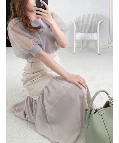 dazzlin(ダズリン)の「チュールスリーブシアーニットトップス(ニット/セーター・レディース・オフホワイト/アイボリー/ラベンダー/ベージュ/グリーン/ブルー・FREE)」の14枚目の写真