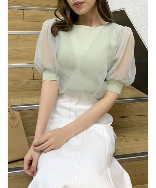 dazzlin(ダズリン)の「チュールスリーブシアーニットトップス(ニット/セーター・レディース・オフホワイト/アイボリー/ラベンダー/ベージュ/グリーン/ブルー・FREE)」の19枚目の写真