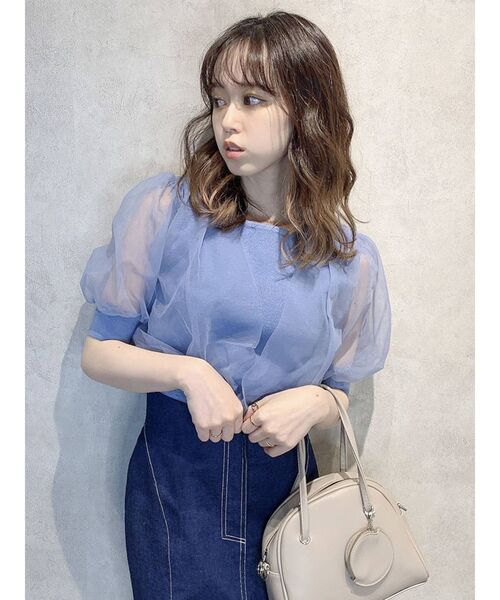 dazzlin(ダズリン)の「チュールスリーブシアーニットトップス(ニット/セーター・レディース・オフホワイト/アイボリー/ラベンダー/ベージュ/グリーン/ブルー・FREE)」の5枚目の写真