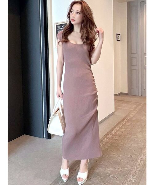 RESEXXY（リゼクシー）の「ディープスリットギャザーニットワンピース（ワンピース・レディース・ブラック/グリーン/ベージュ/モカ・FREE）」の9枚目の写真