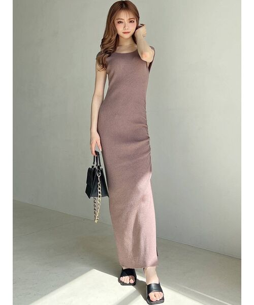 RESEXXY（リゼクシー）の「ディープスリットギャザーニットワンピース（ワンピース・レディース・ブラック/グリーン/ベージュ/モカ・FREE）」の10枚目の写真