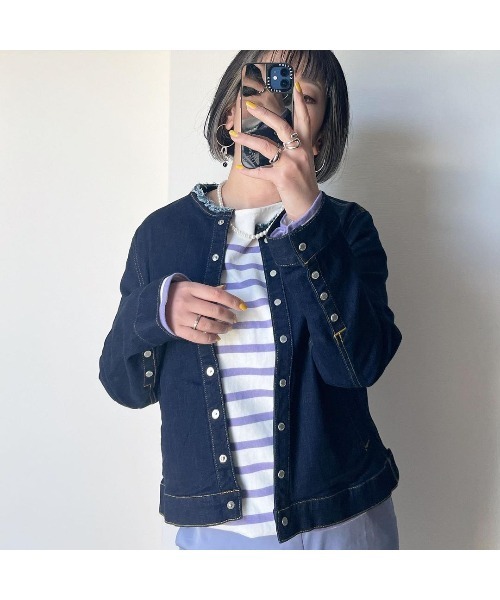 aunt lily（アントリリー）の「ドット釦アクセントカラーデニムジャケット（デニムジャケット・レディース・ホワイト/ブルー/カーキ・13号/11号/9号/7号）」の19枚目の写真