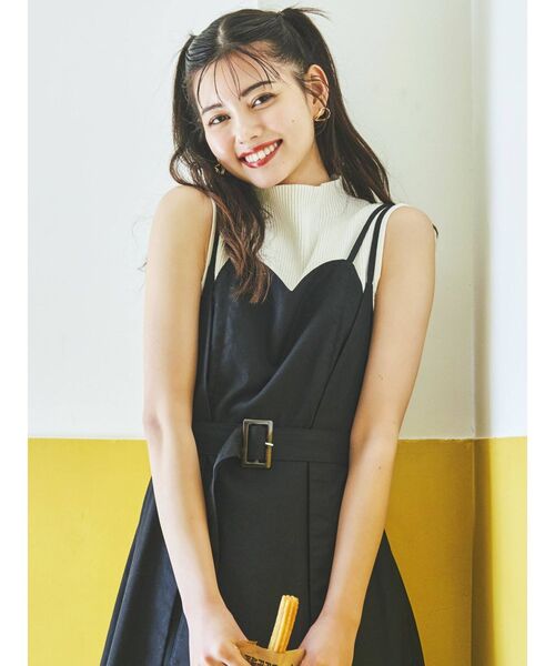 dazzlin（ダズリン）の「バイカラーレイヤードキャミワンピース（ワンピース・レディース・ブラック/ベージュ・FREE）」の16枚目の写真