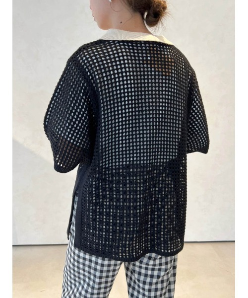 Birthday room（バースデイルーム）の「バイカラーメッシュ編みポロ（ポロシャツ・レディース・ブラック/アイボリー・FREE）」の7枚目の写真