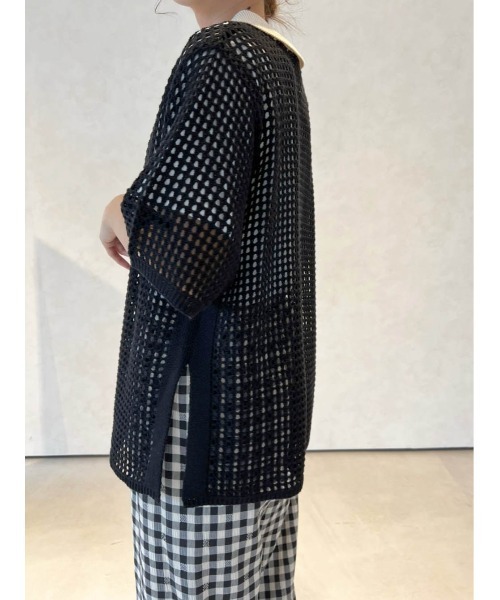 Birthday room（バースデイルーム）の「バイカラーメッシュ編みポロ（ポロシャツ・レディース・ブラック/アイボリー・FREE）」の6枚目の写真