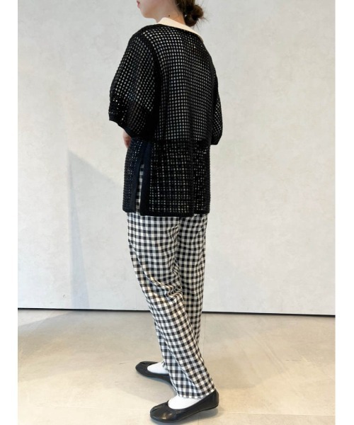 Birthday room（バースデイルーム）の「バイカラーメッシュ編みポロ（ポロシャツ・レディース・ブラック/アイボリー・FREE）」の9枚目の写真