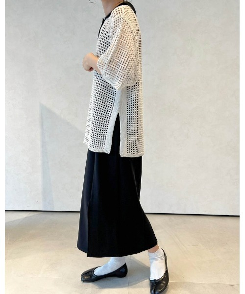 Birthday room（バースデイルーム）の「バイカラーメッシュ編みポロ（ポロシャツ・レディース・ブラック/アイボリー・FREE）」の14枚目の写真