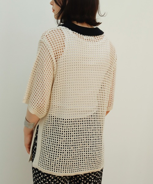 Birthday room（バースデイルーム）の「バイカラーメッシュ編みポロ（ポロシャツ・レディース・ブラック/アイボリー・FREE）」の20枚目の写真