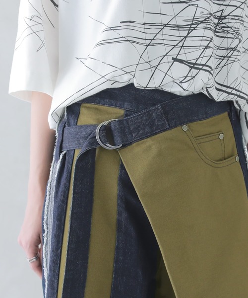 osharewalker（オシャレウォーカー）の「【廃盤】『カシュクールデニム切替ワイドパンツ』（デニムパンツ・レディース・インディゴブルー・1/2）」の11枚目の写真