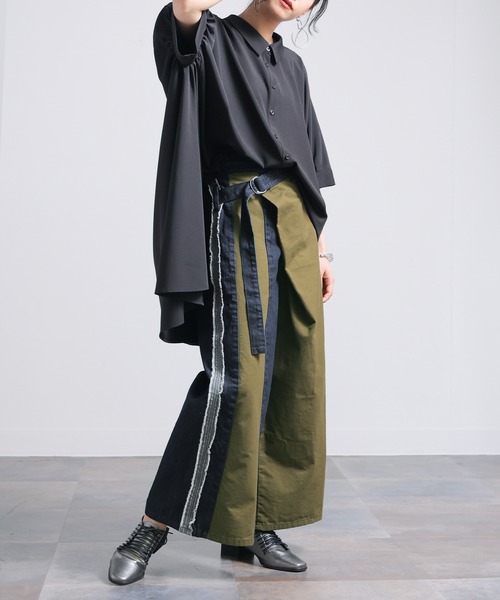 osharewalker（オシャレウォーカー）の「【廃盤】『カシュクールデニム切替ワイドパンツ』（デニムパンツ・レディース・インディゴブルー・1/2）」の13枚目の写真