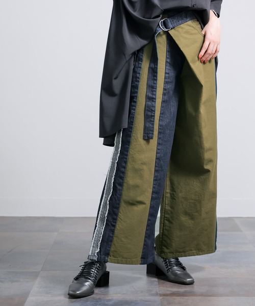 osharewalker（オシャレウォーカー）の「【廃盤】『カシュクールデニム切替ワイドパンツ』（デニムパンツ・レディース・インディゴブルー・1/2）」の12枚目の写真