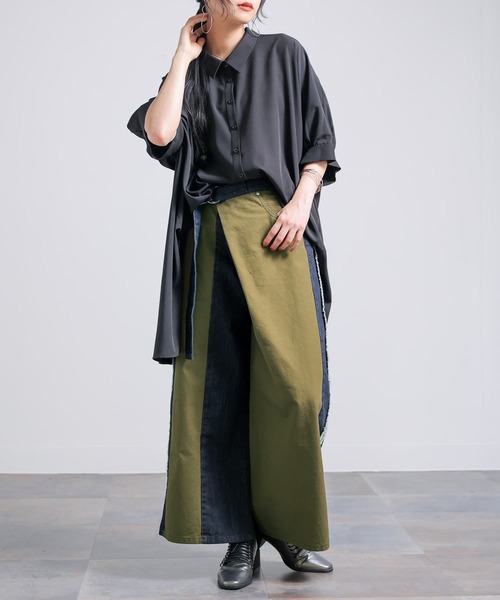 osharewalker（オシャレウォーカー）の「【廃盤】『カシュクールデニム切替ワイドパンツ』（デニムパンツ・レディース・インディゴブルー・1/2）」の14枚目の写真