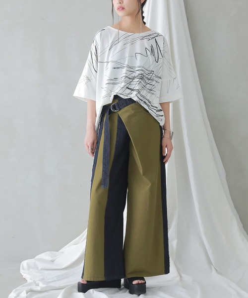 osharewalker（オシャレウォーカー）の「【廃盤】『カシュクールデニム切替ワイドパンツ』（デニムパンツ・レディース・インディゴブルー・1/2）」の5枚目の写真