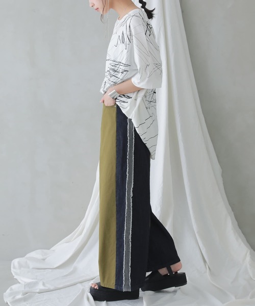 osharewalker（オシャレウォーカー）の「【廃盤】『カシュクールデニム切替ワイドパンツ』（デニムパンツ・レディース・インディゴブルー・1/2）」の6枚目の写真