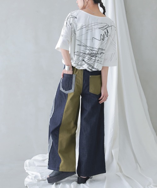 osharewalker（オシャレウォーカー）の「【廃盤】『カシュクールデニム切替ワイドパンツ』（デニムパンツ・レディース・インディゴブルー・1/2）」の7枚目の写真