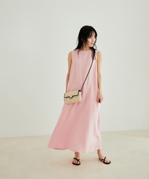 [ご好評につき新色追加！]【洗える】麻ツイルノースリーブワンピース