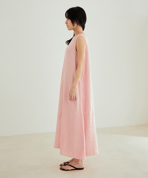 [ご好評につき新色追加！]【洗える】麻ツイルノースリーブワンピース