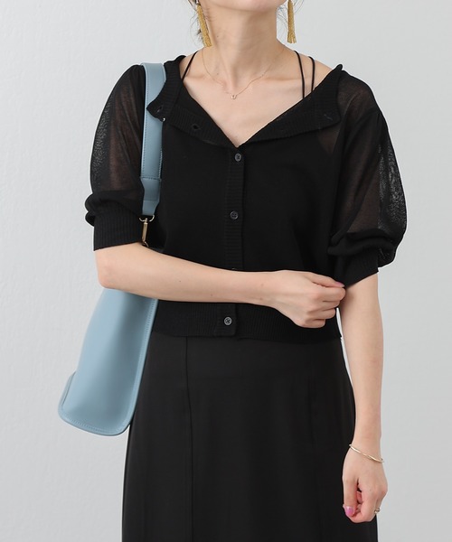 ２WAY麻タッチ12Gシアーボリューム袖カーディガン