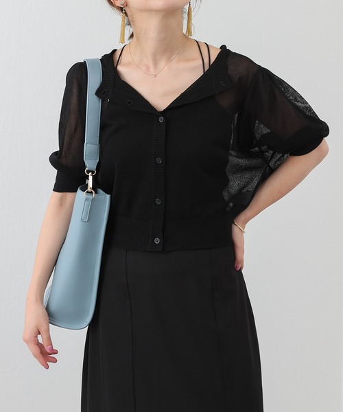 ２WAY麻タッチ12Gシアーボリューム袖カーディガン